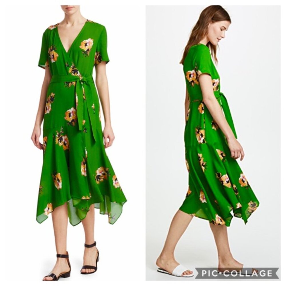 A.L.C. Cora Silk Wrap Dress – Kelly Green Floral (Size 2)
